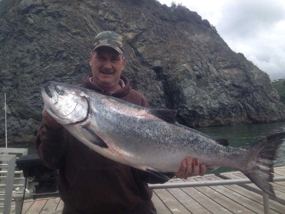 Almost 30 pound fish, king salmon caught on Wind Rose Charters in Trinidad, California